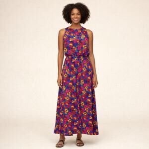 Vintage E.D. Michaels Floral Rayon Maxi Dress 11-12 USA 90s